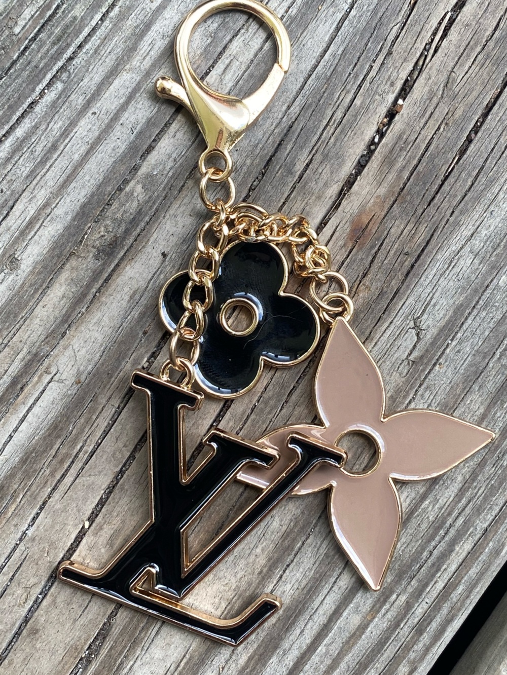 Black & Nude Monogram Flower Bag Charm Keychain